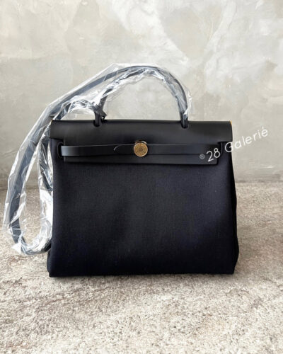 Hermes Black Vache Hunter and Black Toile Herbag Zip 31 with Gold Hardware