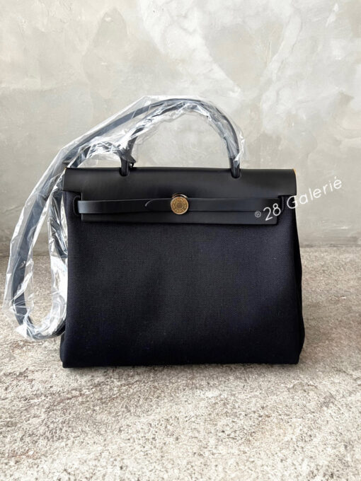 Hermes Black Vache Hunter and Black Toile Herbag Zip 31 with Gold Hardware