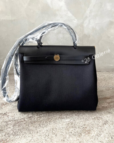 Hermes Black Vache Hunter and Black Toile Herbag Zip 31 with Gold Hardware