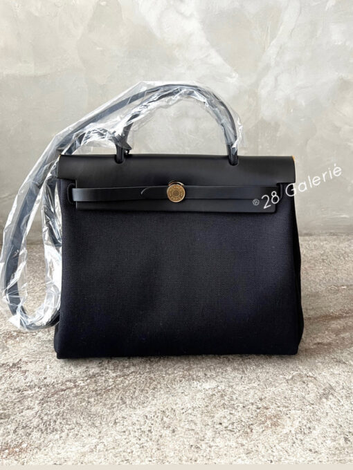 Hermes Black Vache Hunter and Black Toile Herbag Zip 31 with Gold Hardware