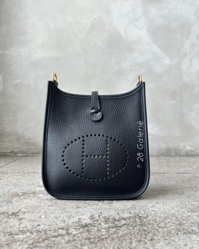 Hermes Evelyne TPM Black Clemence Leather and Gold Hardware