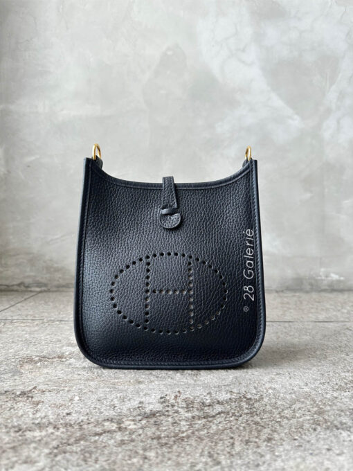 Hermes Evelyne TPM Black Clemence Leather and Gold Hardware