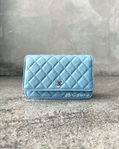 Chanel 22s Blue Wallet on Chain in Caviar Leather and Light Gold Hardware