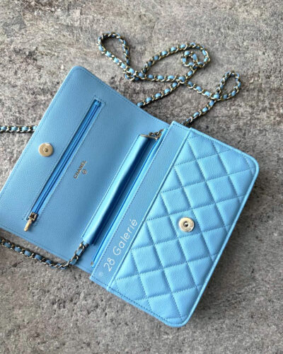 Chanel 22s Blue Wallet on Chain in Caviar Leather and Light Gold Hardware