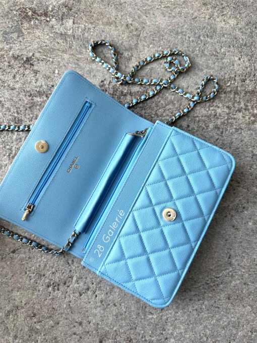 Chanel 22s Blue Wallet on Chain in Caviar Leather and Light Gold Hardware