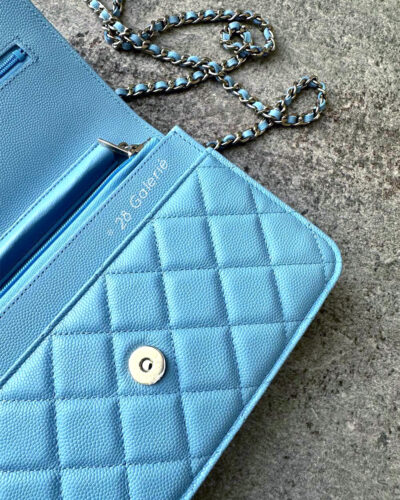 Chanel 22s Blue Wallet on Chain in Caviar Leather and Light Gold Hardware