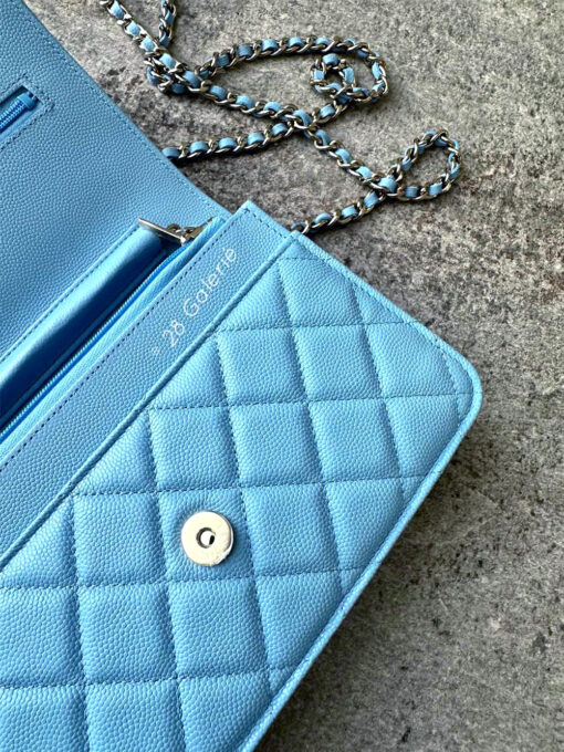 Chanel 22s Blue Wallet on Chain in Caviar Leather and Light Gold Hardware