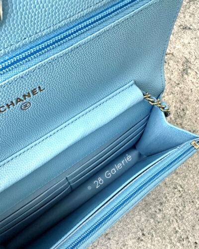 Chanel 22s Blue Wallet on Chain in Caviar Leather and Light Gold Hardware