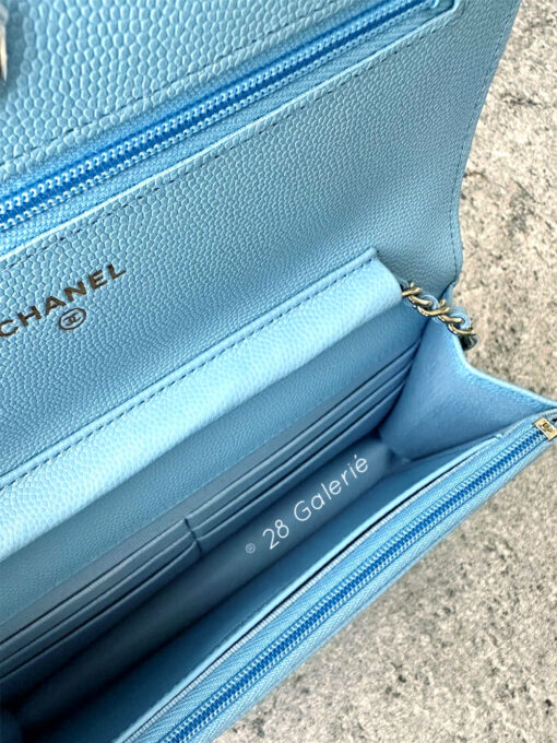 Chanel 22s Blue Wallet on Chain in Caviar Leather and Light Gold Hardware