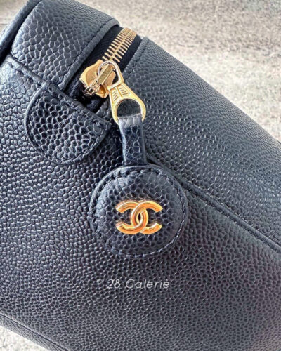 Chanel Vintage Black Vanity Case in Caviar Leather and 24k Gold Hardware