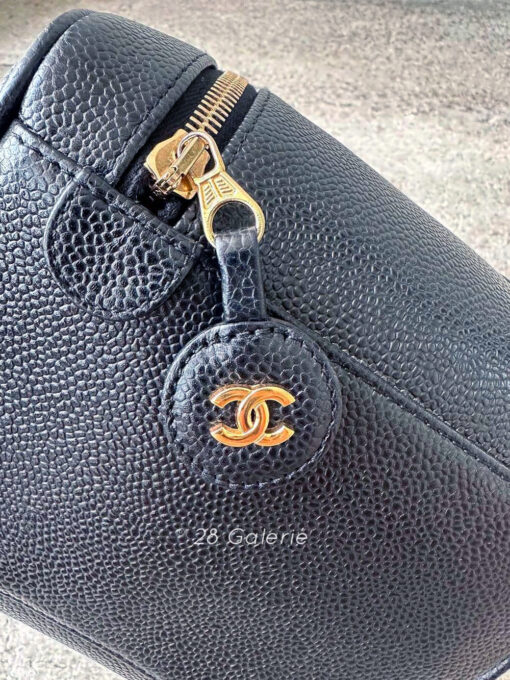 Chanel Vintage Black Vanity Case in Caviar Leather and 24k Gold Hardware