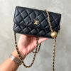 Chanel 23C Black Mini Pearl Crush Phone Holder in Lambskin Leather And Aged Gold Hardware