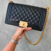 Chanel Old Medium Black Le Boy in Caviar Leather and Aged Gold Hardware