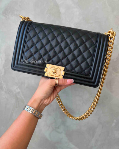 Chanel Old Medium Black Le Boy in Caviar Leather and Aged Gold Hardware