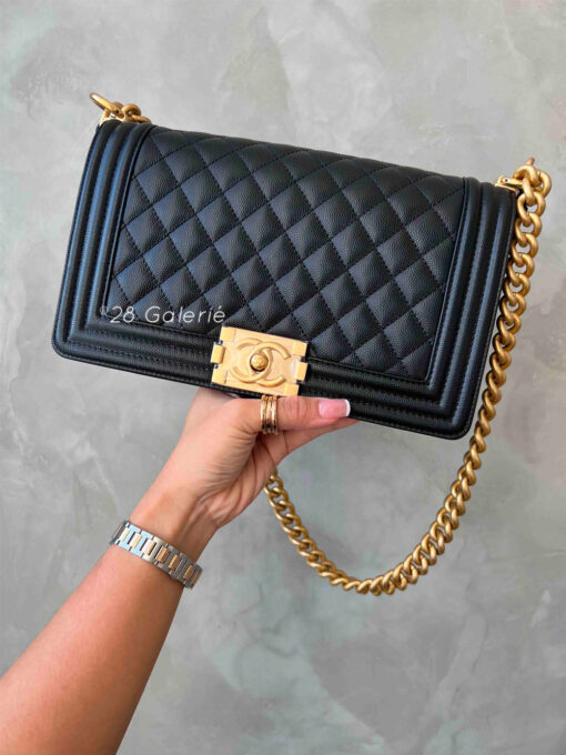 Chanel Old Medium Black Le Boy in Caviar Leather and Aged Gold Hardware