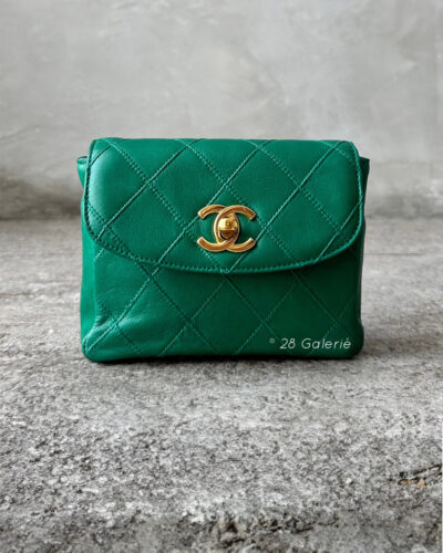 Chanel Vintage Pre-Serial Crayon Green Waist Bag in Lambskin Leather and 24k Gold Hardware