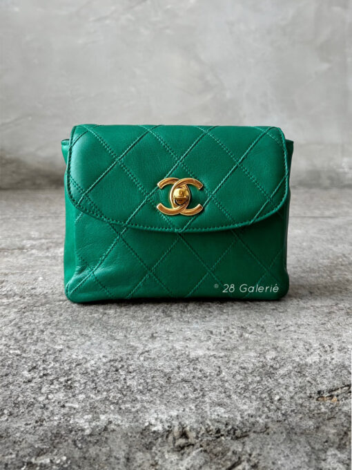 Chanel Vintage Pre-Serial Crayon Green Waist Bag in Lambskin Leather and 24k Gold Hardware