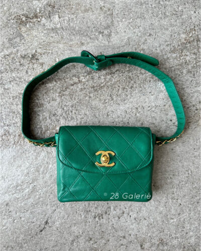 Chanel Vintage Pre-Serial Crayon Green Waist Bag in Lambskin Leather and 24k Gold Hardware