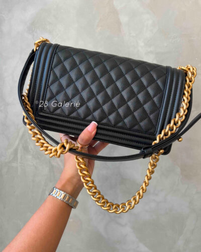 Chanel Old Medium Black Le Boy in Caviar Leather and Aged Gold Hardware