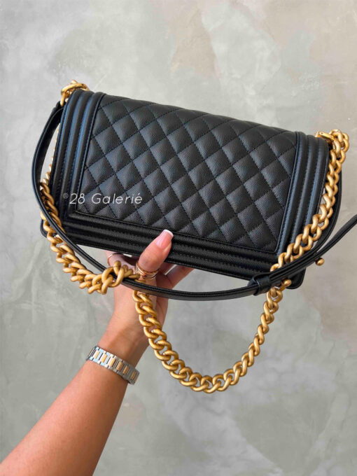 Chanel Old Medium Black Le Boy in Caviar Leather and Aged Gold Hardware