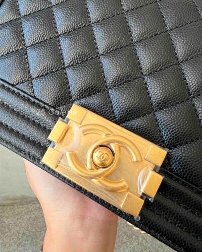 Chanel Old Medium Black Le Boy in Caviar Leather and Aged Gold Hardware