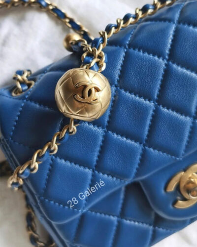 Chanel Royal Blue Pearl Crush Mini Square in Lambskin Leather and Aged Gold Hardware