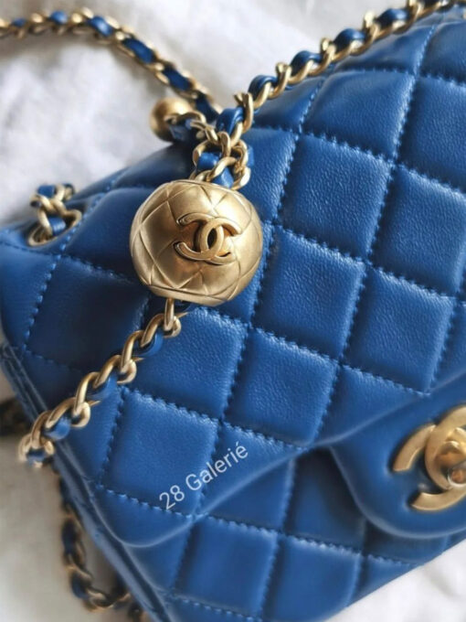 Chanel Royal Blue Pearl Crush Mini Square in Lambskin Leather and Aged Gold Hardware