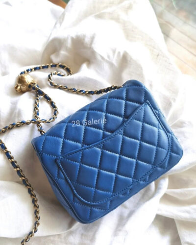 Chanel Royal Blue Pearl Crush Mini Square in Lambskin Leather and Aged Gold Hardware