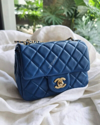 Chanel Royal Blue Pearl Crush Mini Square in Lambskin Leather and Aged Gold Hardware