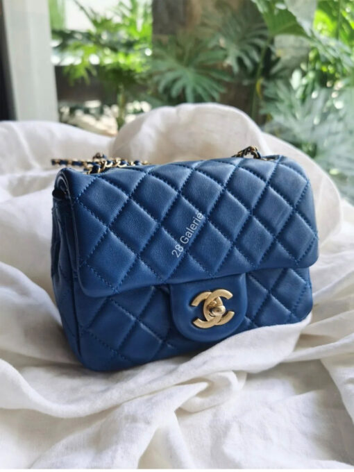 Chanel Royal Blue Pearl Crush Mini Square in Lambskin Leather and Aged Gold Hardware