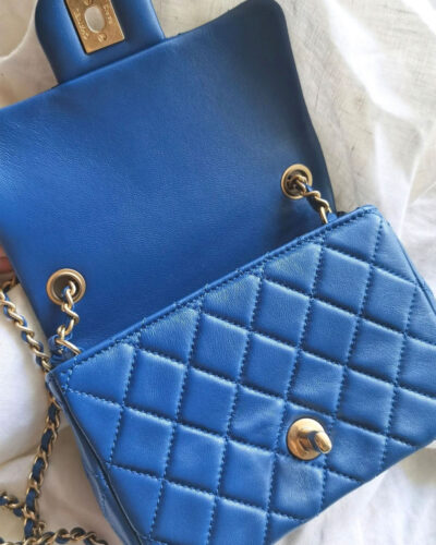 Chanel Royal Blue Pearl Crush Mini Square in Lambskin Leather and Aged Gold Hardware