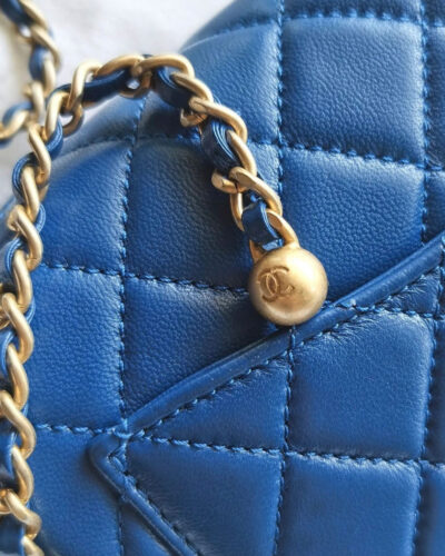 Chanel Royal Blue Pearl Crush Mini Square in Lambskin Leather and Aged Gold Hardware