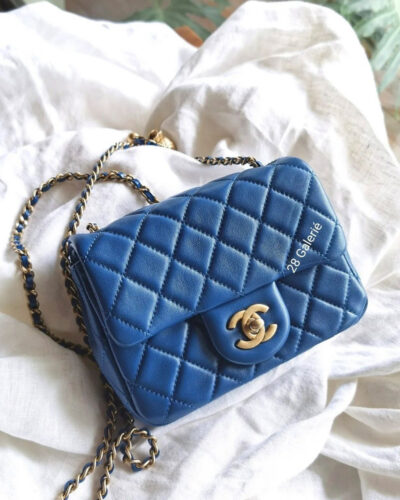 Chanel Royal Blue Pearl Crush Mini Square in Lambskin Leather and Aged Gold Hardware