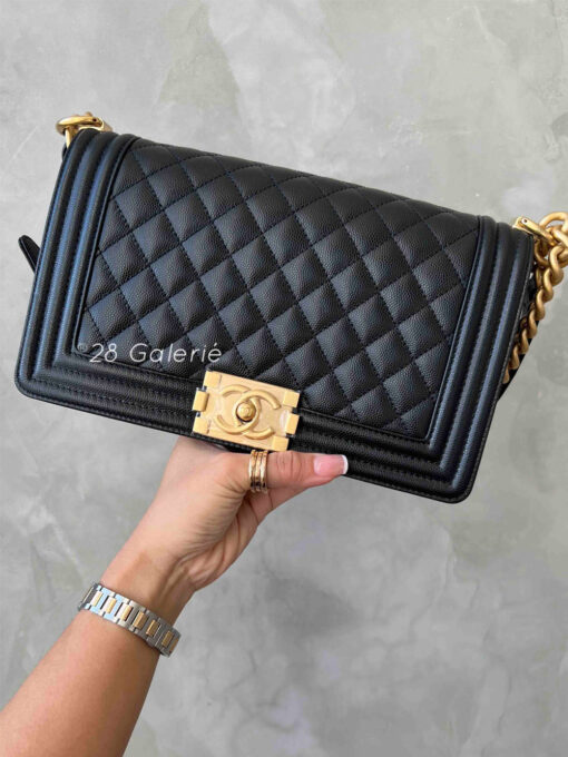 Chanel Old Medium Black Le Boy in Caviar Leather and Aged Gold Hardware