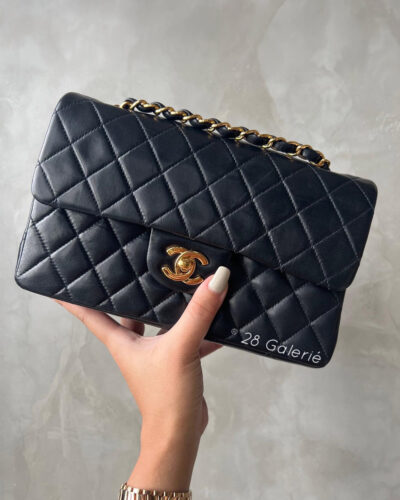 Chanel Black Vintage Small Classic Flap in Lambskin Leather and Gold Hardware