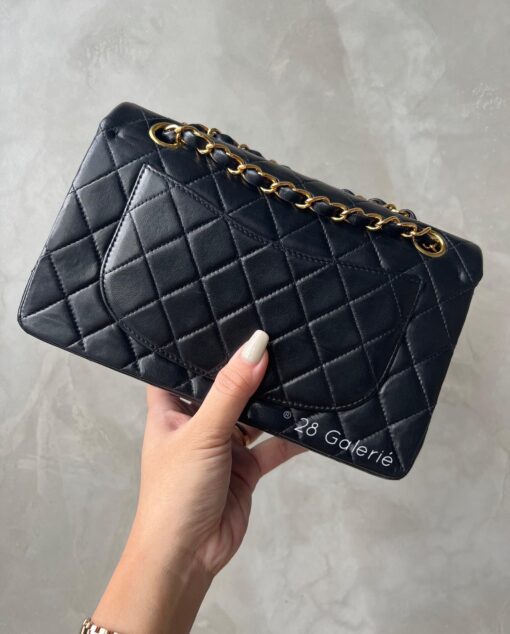 Chanel Black Vintage Small Classic Flap in Lambskin Leather and Gold Hardware