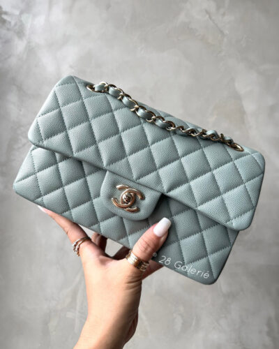 Chanel Small 23C Blue Classic Flap in Caviar Leather and Light Gold Hardware