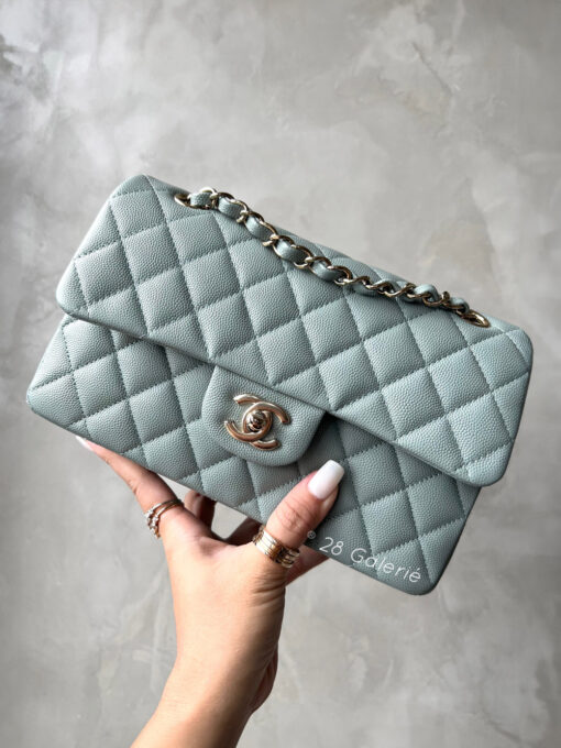 Chanel Small 23C Blue Classic Flap in Caviar Leather and Light Gold Hardware