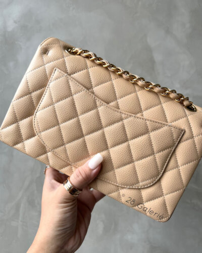 Chanel Small Beige Claire Classic Flap in Caviar Leather and Gold Hardware