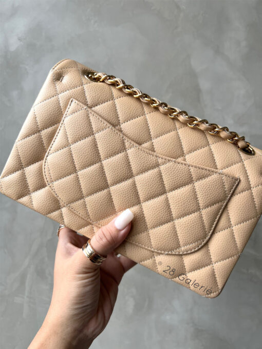 Chanel Small Beige Claire Classic Flap in Caviar Leather and Gold Hardware