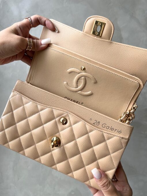 Chanel Small Beige Claire Classic Flap in Caviar Leather and Gold Hardware