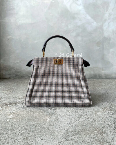 Fendi Peekaboo iSeeu in Houndstooth Fabric and Calfskin Leather with Gold Hardware