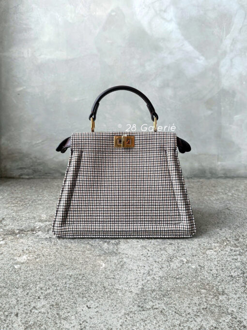 Fendi Peekaboo iSeeu in Houndstooth Fabric and Calfskin Leather with Gold Hardware