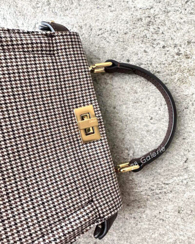 Fendi Peekaboo iSeeu in Houndstooth Fabric and Calfskin Leather with Gold Hardware