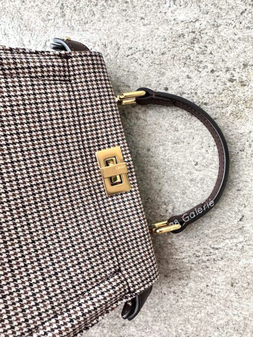 Fendi Peekaboo iSeeu in Houndstooth Fabric and Calfskin Leather with Gold Hardware