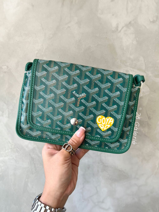 Goyard Limited Edition Green Plumet Pocket Wallet in Goyardine Canvas, Silver Hardware with Handpainted Marquage