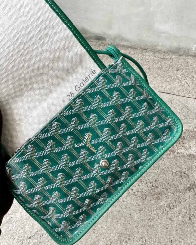 Goyard Limited Edition Green Plumet Pocket Wallet in Goyardine Canvas, Silver Hardware with Handpainted Marquage