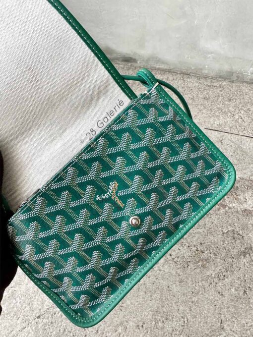 Goyard Limited Edition Green Plumet Pocket Wallet in Goyardine Canvas, Silver Hardware with Handpainted Marquage