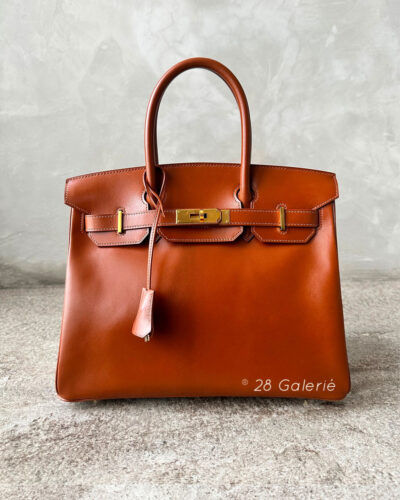 Hermes Cognac Birkin 30 in Box Calfskin Leather and Gold Hardware