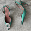 Amina Muaddi Emerald Green Camelia Crystal Embellished Satin 90 Slingbacks